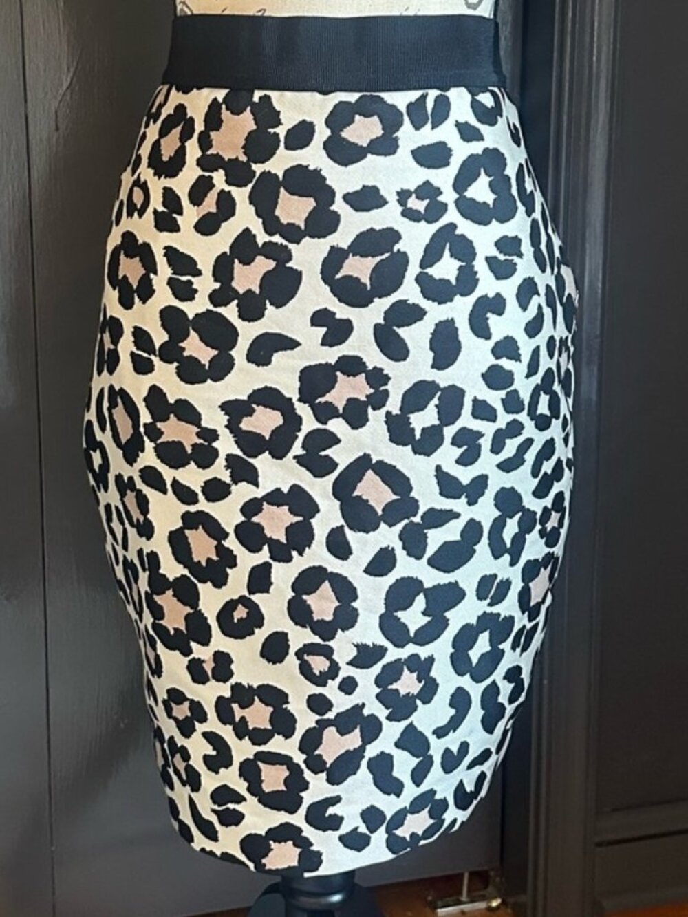 Cream, black, tan Leopard Pencil Skirt